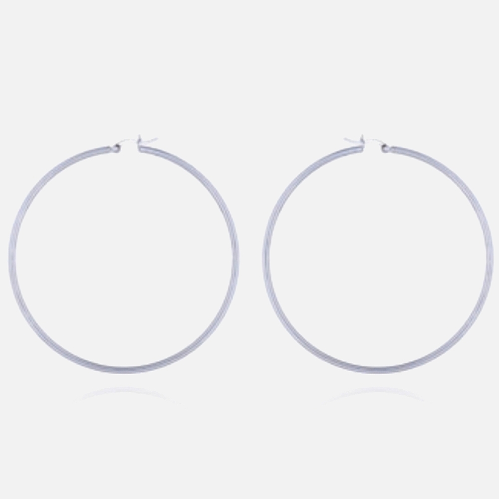 .925 Polished Sterling Silver 70mm Round Tube Hoop Leverback Closure Ear…